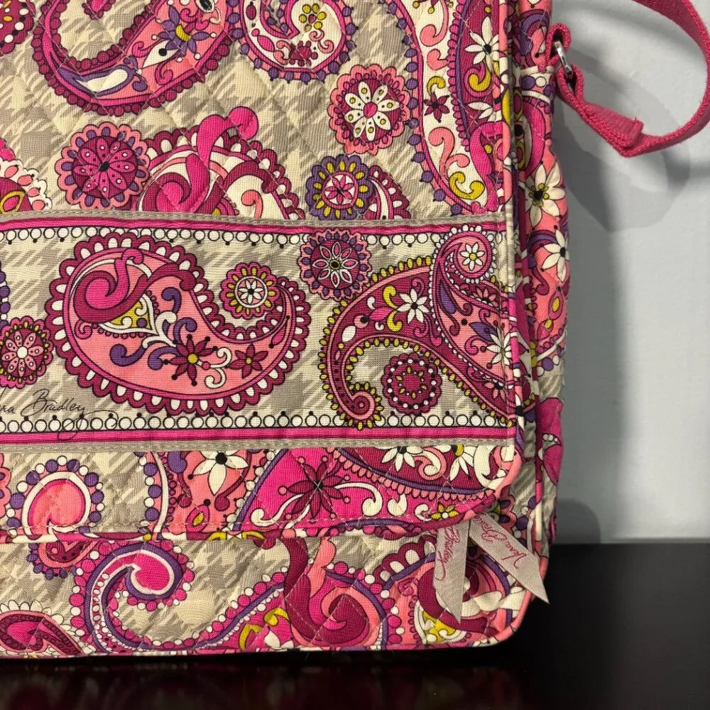 Vera Bradley Paisley Meets Plaid Pink and Gray Quilted Messenger Bag